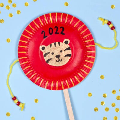 Year of the Tiger Paper Plate Drum craft activity