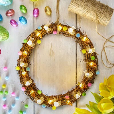 Easter Bunny and Carrot LED String Light Wreath craft activity