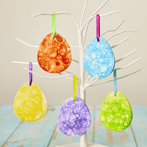 Bubble Printed Ceramic Hanging Eggs craft activity