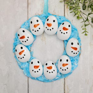 Snowman Plastic Egg Wreath craft activity